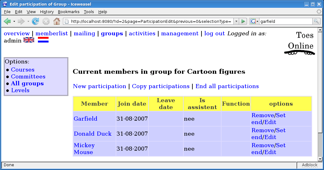 Screenshot: Change member group