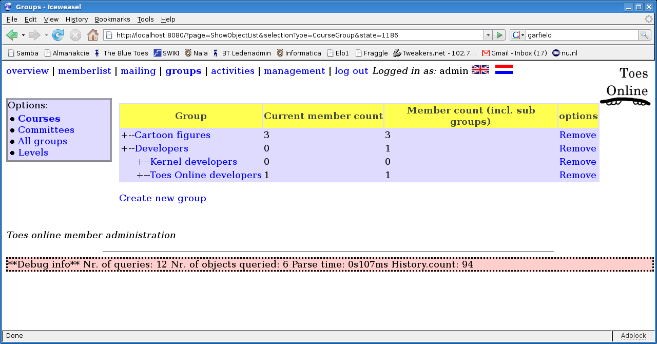 Screenshot: Hierarchical groups